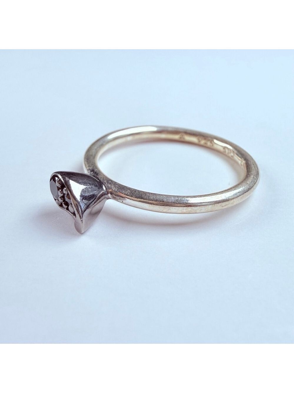 Soren Peter Jensen Onyx Danish Sterling Silver 925 Scandi Stacking Band Ring - Picture 7 of 9